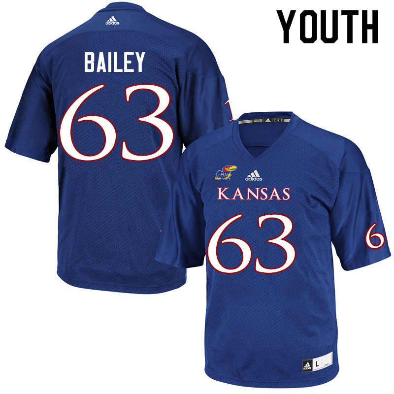 Youth #63 Steven Bailey Kansas Jayhawks College Football Jerseys Sale-Royal